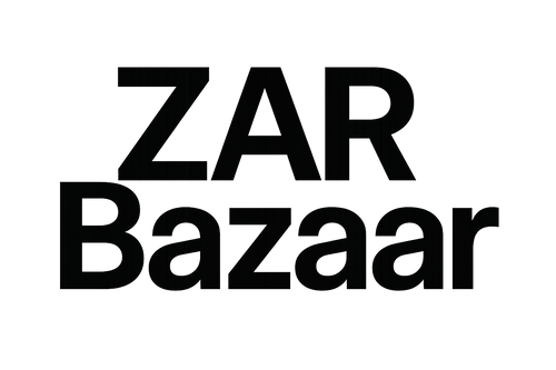 "Create a minimalist logo for ZAR Bazaar using bold black font with no background. The design should be modern, clean, and professional, reflecting an Afro‑modern digital marketplace. Text only, no icons or extra graphics. Transparent background required."